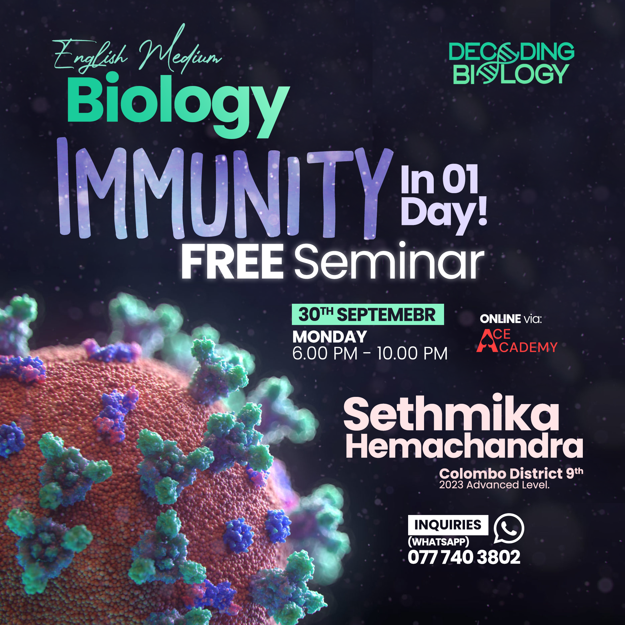 A/L Biology IMMUNITY Free Seminar | 2024 & 2025 A/L | By Sethmika ...