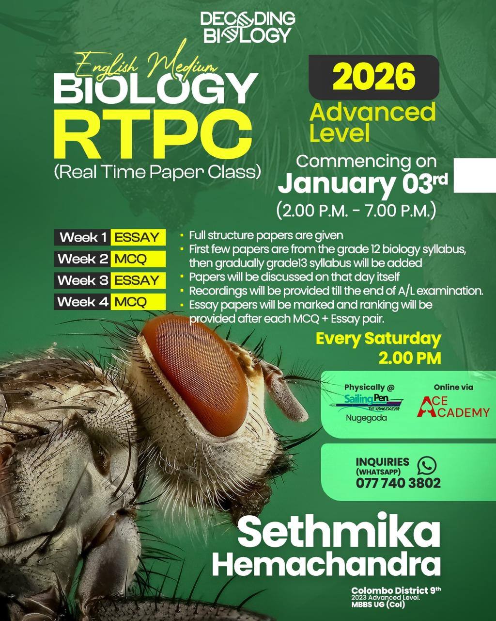 2026 A/L | BIOLOGY RTPC [March] | By Sethmika Hemachandra | Ace Academy