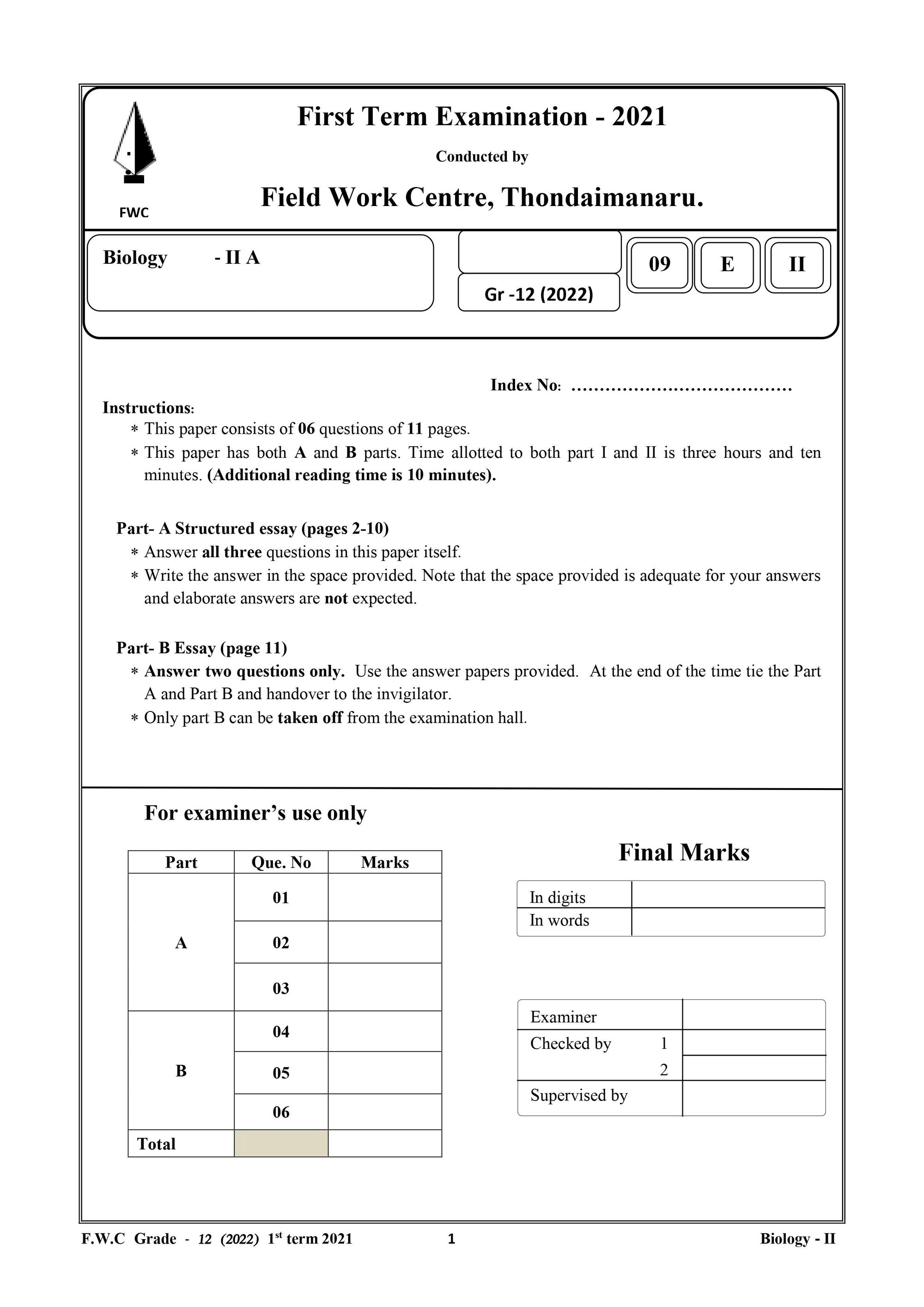 fwc 2nd term papers biology