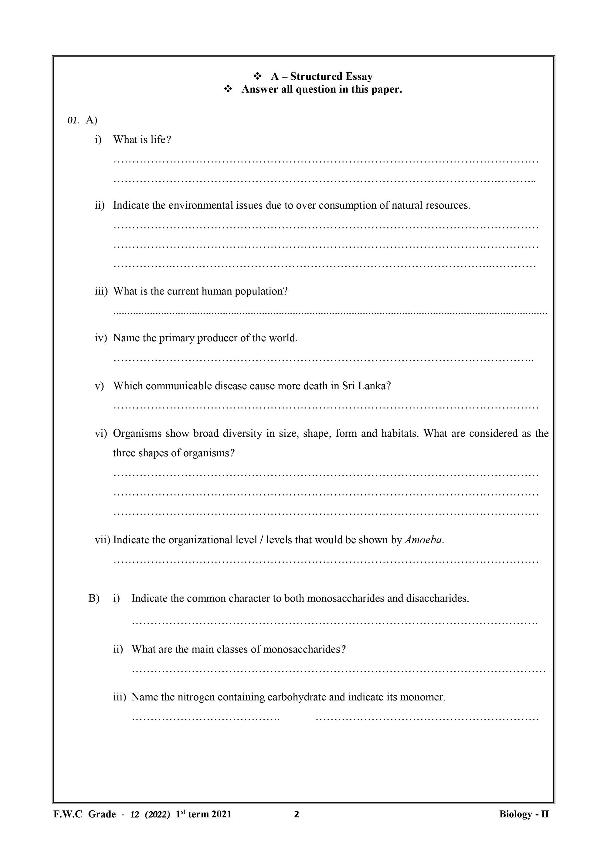 fwc 3rd term papers biology